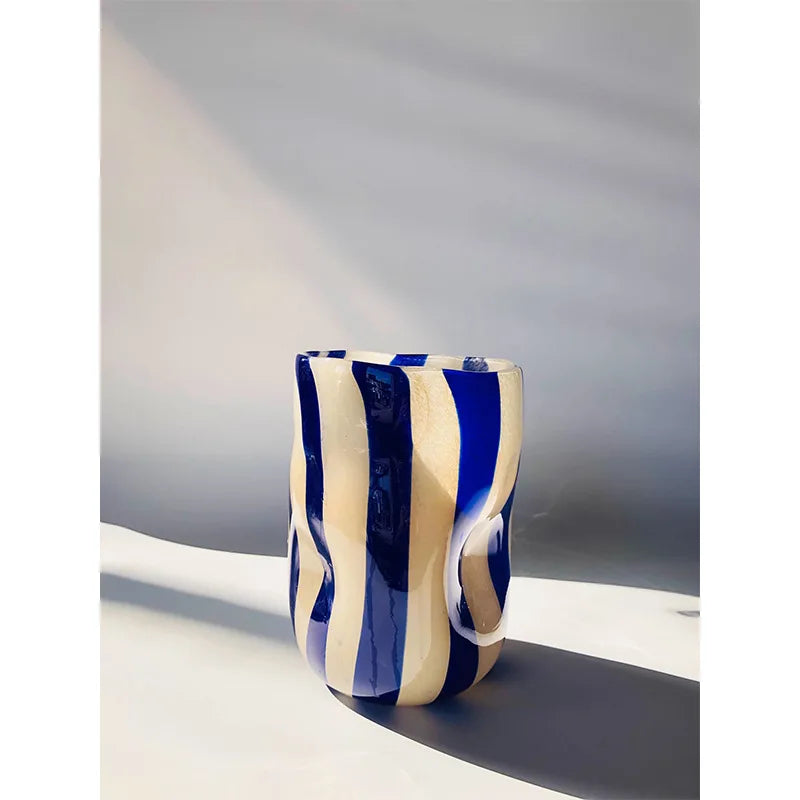 Vase in Ancient Style Light Luxury Senior Sense Striped Glass Vase Living Room Flower Arrangement Decoration Ornaments