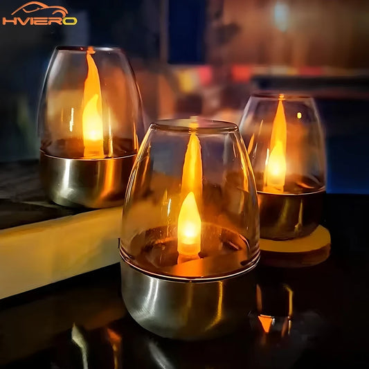 Solar LED Lights Stainless Steel Candle Outdoor Courtyard Lamp Decorative Atmosphere Halloween Candlelight Dinner Night lights