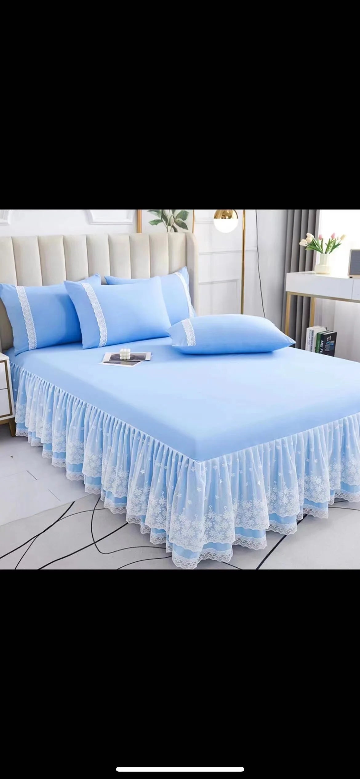 New 3 Layers Bed Skirt Lace Ruffled Bed Skirt Couvre Lit Bedroom Bed Cover Bed Skirt Non-slip Mattress Cover Bedsheet Bedspread