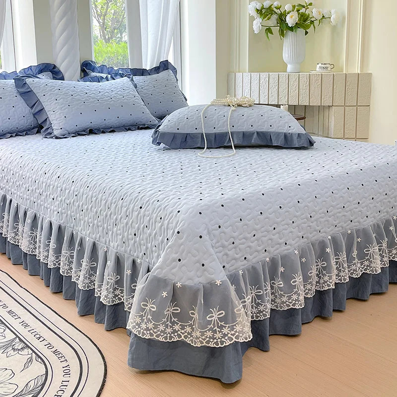 1pc Quilted Bedspread for Beds Thick Blanket with Lace Single/Queen/King Size Flower Printed Quilted Bed Cover Soft Bedspreads