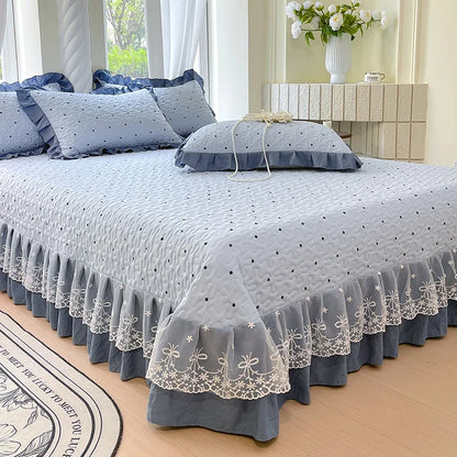 1pc Quilted Bedspread for Beds Thick Blanket with Lace Single/Queen/King Size Flower Printed Quilted Bed Cover Soft Bedspreads