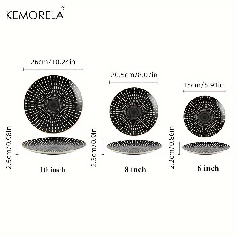 6PCS Tableware Phnom Penh Geometry Tableware 8/10 Inch Ceramic Dinner Plate Dish Porcelain Salad Plate Steak Serving Plate