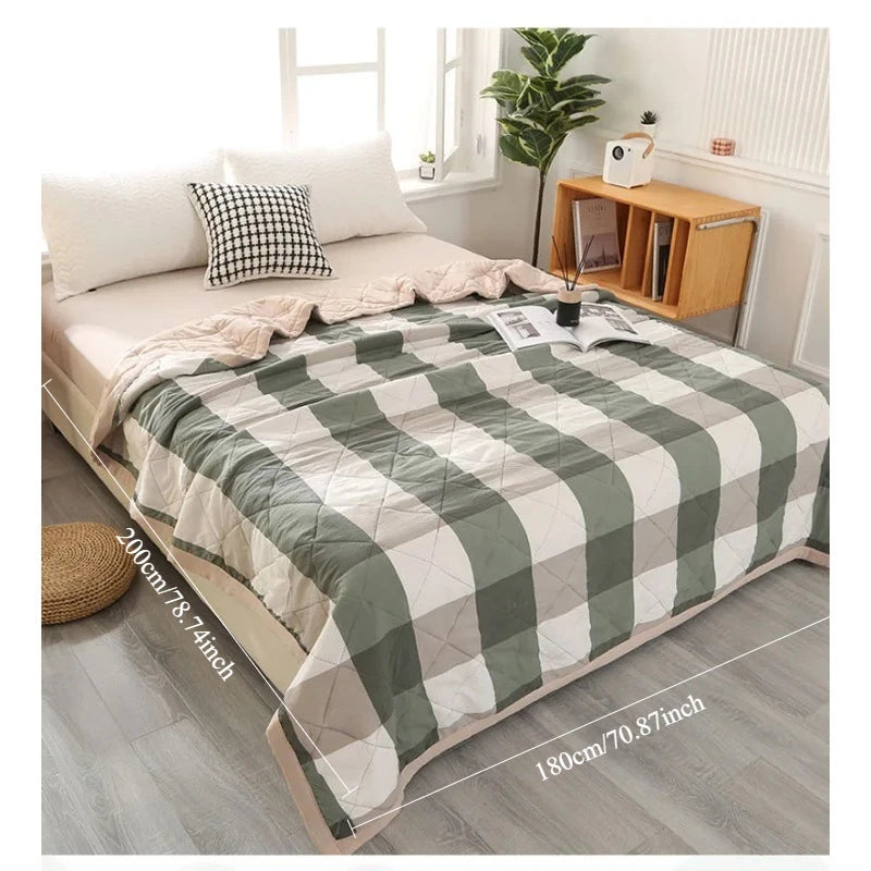 Quilt Washed Cotton Air Condition Thin Comforter Blanket Bedspread for Single Double Queen King Bed Coverlet Plaid Summer