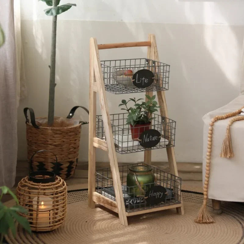Retro Trapezoidal Storage Rack Multi-layer Iron Shelf Decoration Snacks and Sundries Organize Shelf Plant Potted Flower Stand