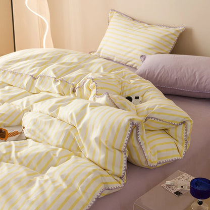 Yellow Stripe Bedding Sets Quilt Cover Bed Flat sheet Pillowcase Full Queen Bed Linen Adult Kids Duvet Covers No Filling