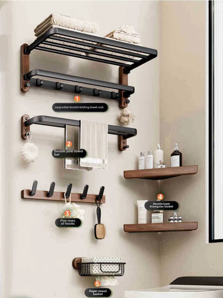 Bathroom Towel Storage Rack Nordic Walnut Toilet Pendant Bathroom Waterproof Hardware Home Decor Luxury Organizer Accessories