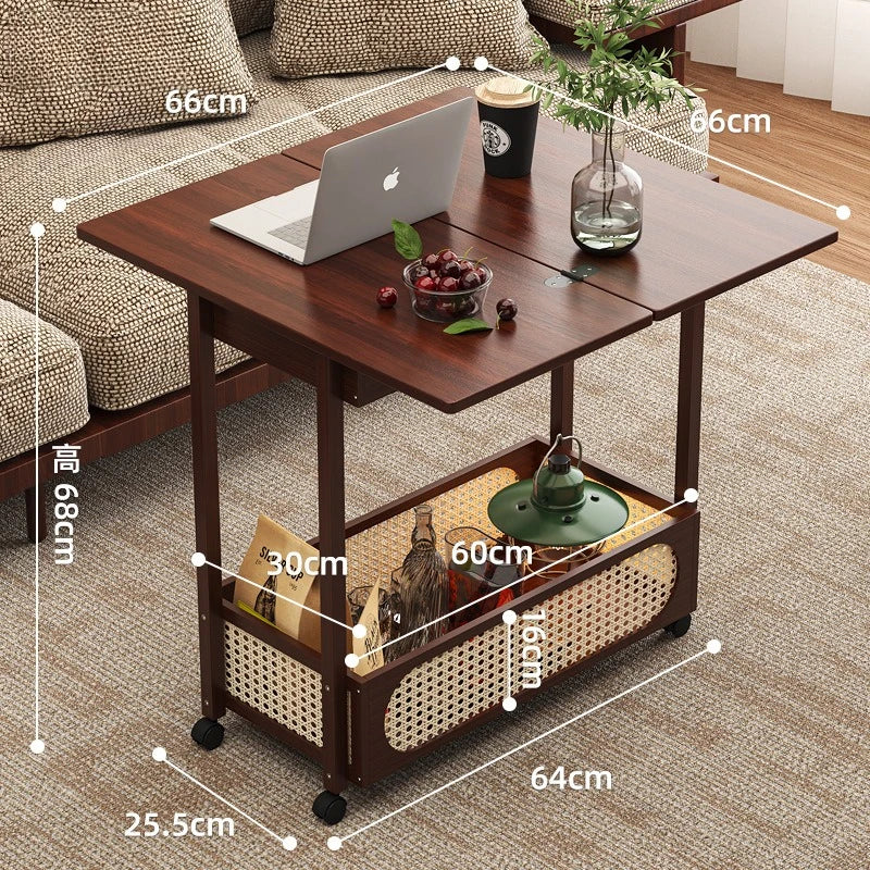 Multi functional movable sofa side cabinet, foldable coffee table, foldable table, household storage cabinet, pulley cabinet