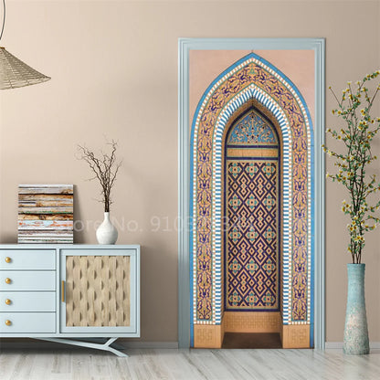 Arabic Style Door Sticker Self Adhesive Wallpaper Living Room Bedroom Decor Muslin Style Decal Door Cover Home Design Decoration