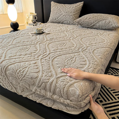 Taffeta Velvet Mattress Cover with Elastic Bands Solid Color Anti-slip Adjustable Fitted Sheet for Single Double King Queen Bed