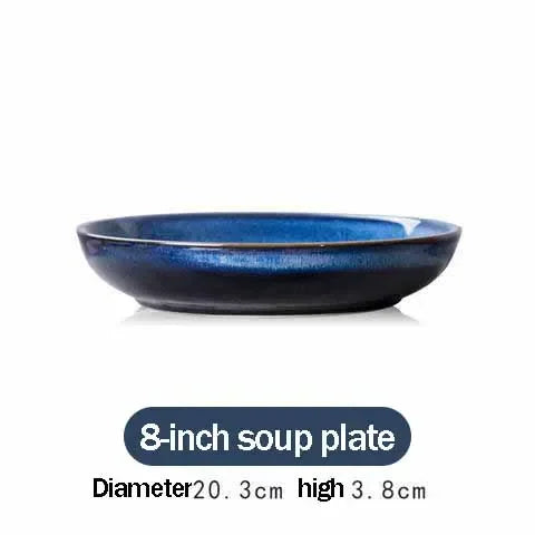 4size Tray for Decoration Blue Dishes for Serving Kiln Change Dinner Set 12 People Plates Hand Drawn Home Plate Tiers Tableware