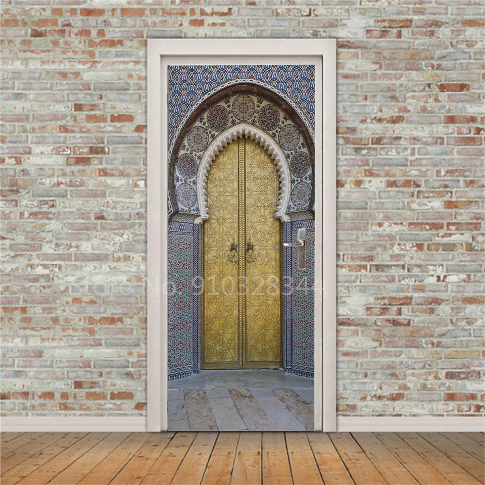 Arabic Style Door Sticker Self Adhesive Wallpaper Living Room Bedroom Decor Muslin Style Decal Door Cover Home Design Decoration