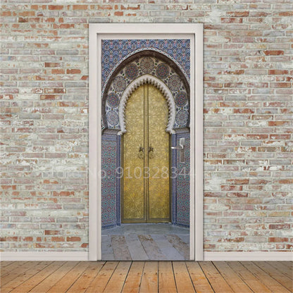Arabic Style Door Sticker Self Adhesive Wallpaper Living Room Bedroom Decor Muslin Style Decal Door Cover Home Design Decoration