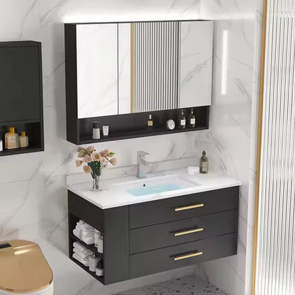 Modern Bathroom Storage Vanity Cabinet Wooden Bathroom Cabinet with Mirror Sink Wall Mounted for Hotel