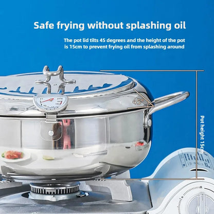 Stainless Steel Frying Pot with Thermometer and Oil Drip Drainer Rack Household Double Bottom Gas Induction Cooker Kitchen Tools