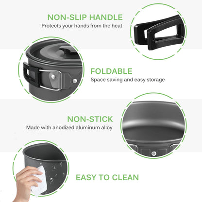 TOMSHOO 21pcs Camping Cookware Mess Kit Camping Pot and Pan Cooking Set Outdoor Camping Hiking Backpacking Survival Gear