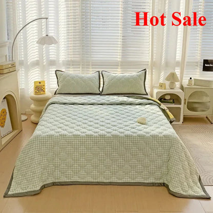 Quilted Bedspread Plaid Style Bed Linen Thickened Bedsheet Home Blanket Skin-friendly Bed Cover (Pillowcase Need Order)