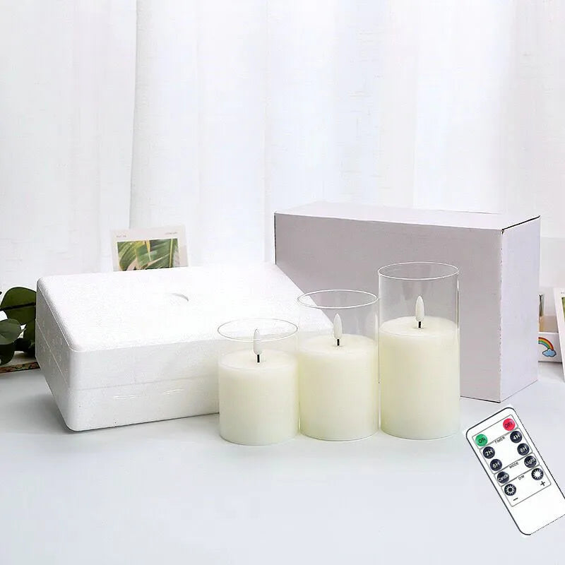 Rechargeable Remote or Not Remote Glass tube 3D wick LED Pillar Candle Light Candles Home Wedding Party Table Decoration-Amber