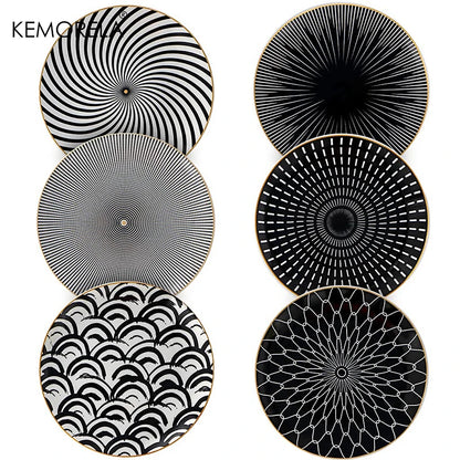 6PCS Tableware Phnom Penh Geometry Tableware 8/10 Inch Ceramic Dinner Plate Dish Porcelain Salad Plate Steak Serving Plate