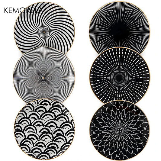 6PCS Tableware Phnom Penh Geometry Tableware 8/10 Inch Ceramic Dinner Plate Dish Porcelain Salad Plate Steak Serving Plate