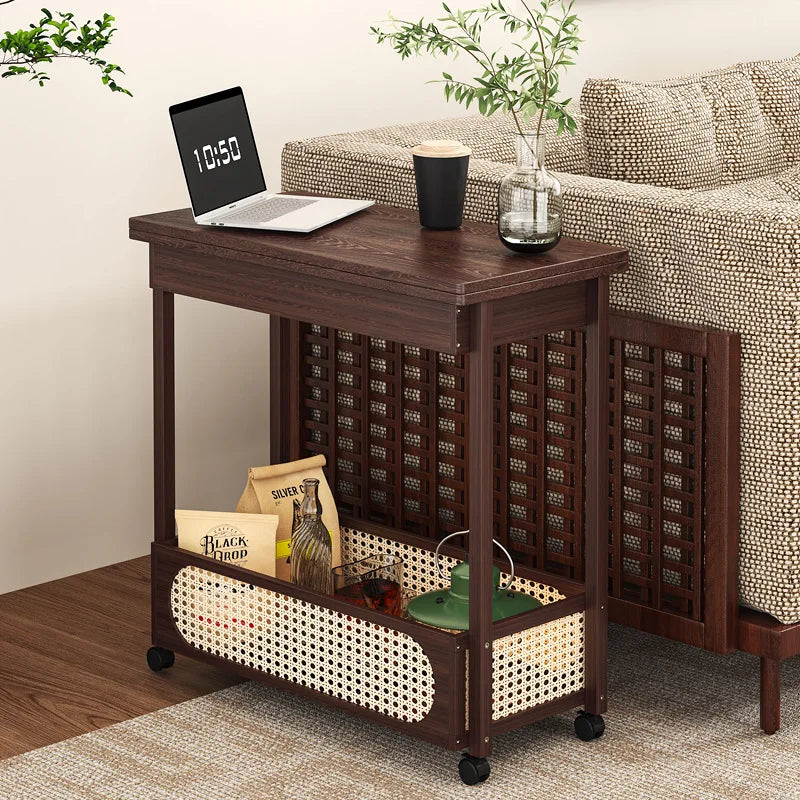 Multi functional movable sofa side cabinet, foldable coffee table, foldable table, household storage cabinet, pulley cabinet