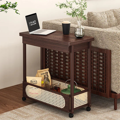 Multi functional movable sofa side cabinet, foldable coffee table, foldable table, household storage cabinet, pulley cabinet
