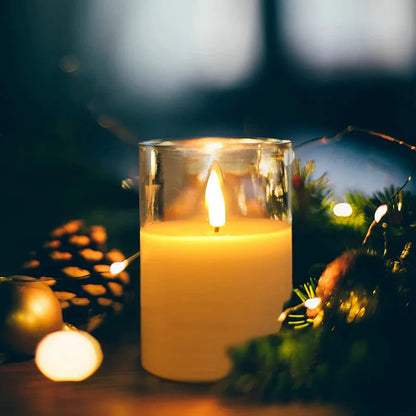 Rechargeable Remote or Not Remote Glass tube 3D wick LED Pillar Candle Light Candles Home Wedding Party Table Decoration-Amber