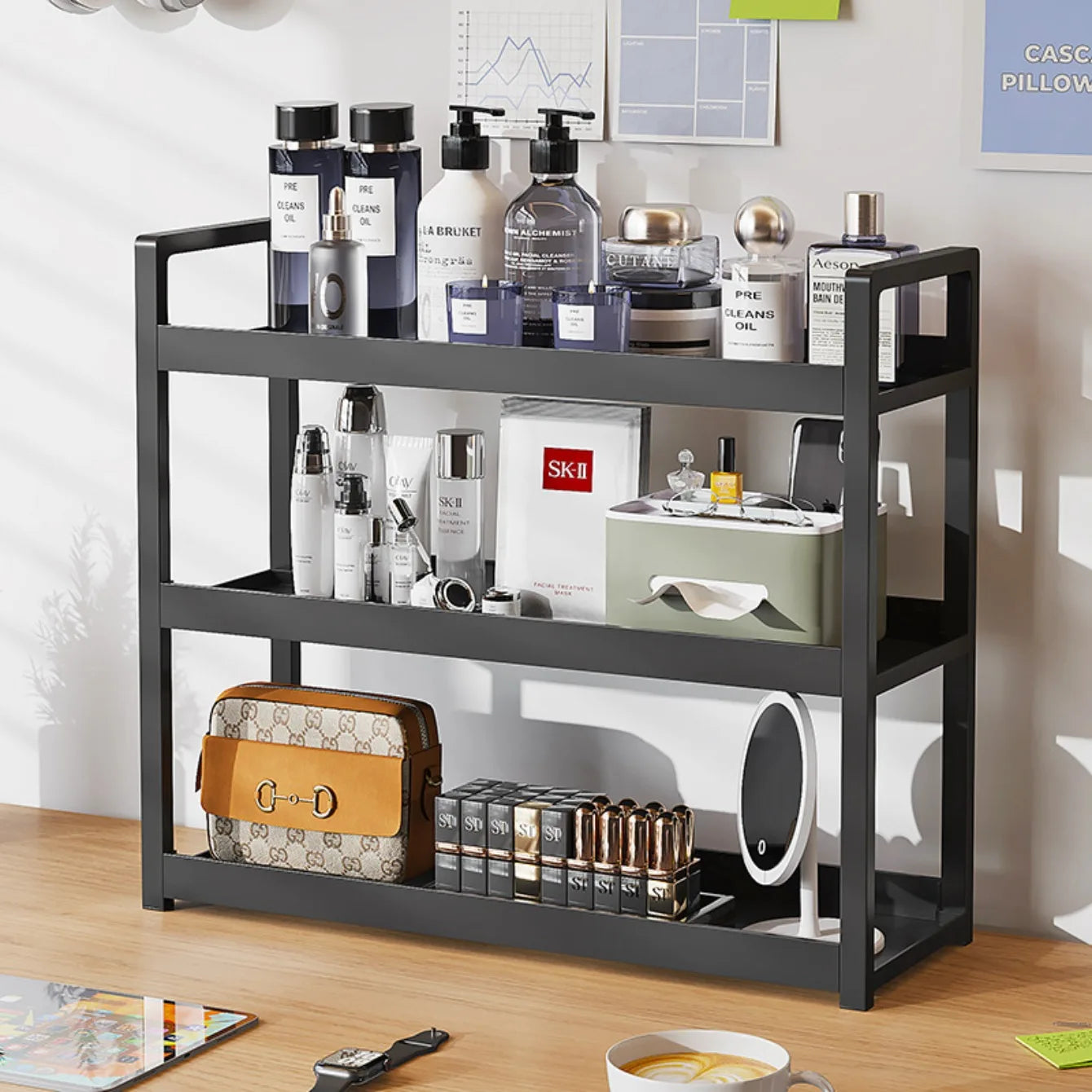 3-Tier Multifunctional Storage Shelf，Space-Saving Desktop Shelf，Desk Shelf，organizer，Non-slip Design and Easy To Assemble
