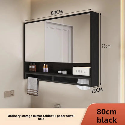 Bathroom Mirror Cabinet Wall Mounted LED Waterproof Aluminum Medicine Cabinet with Storage Shelf Towel Rod for Home Bathroom