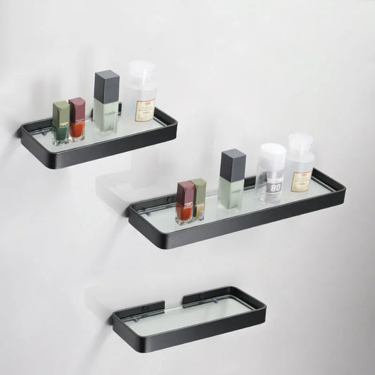Black Bathroom Corner Rack 25-45cm Wall-mounted Bathroom Shower Rack Aluminum Toilet Storage Rack Glass Bathroom Shelf