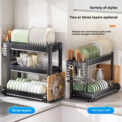 Kitchen Dish Bowl Drainer Storage Rack Countertop Dinnerware Organizer Drain Basket Household Dish Drying Rack Stand Shelf