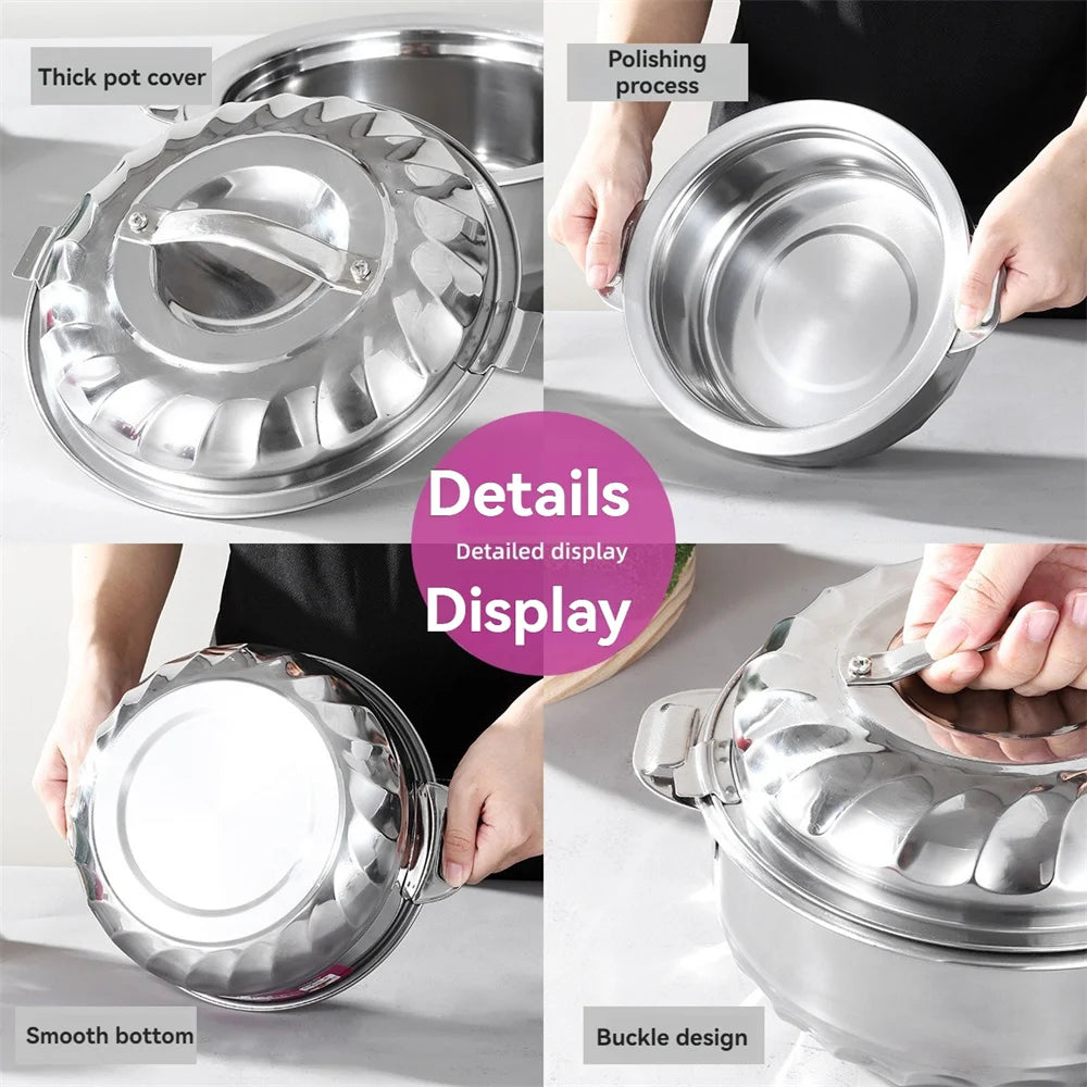 Lily double-layer insulated pot, made of stainless steel, four-piece set, different sizes, for home kitchen and dining table
