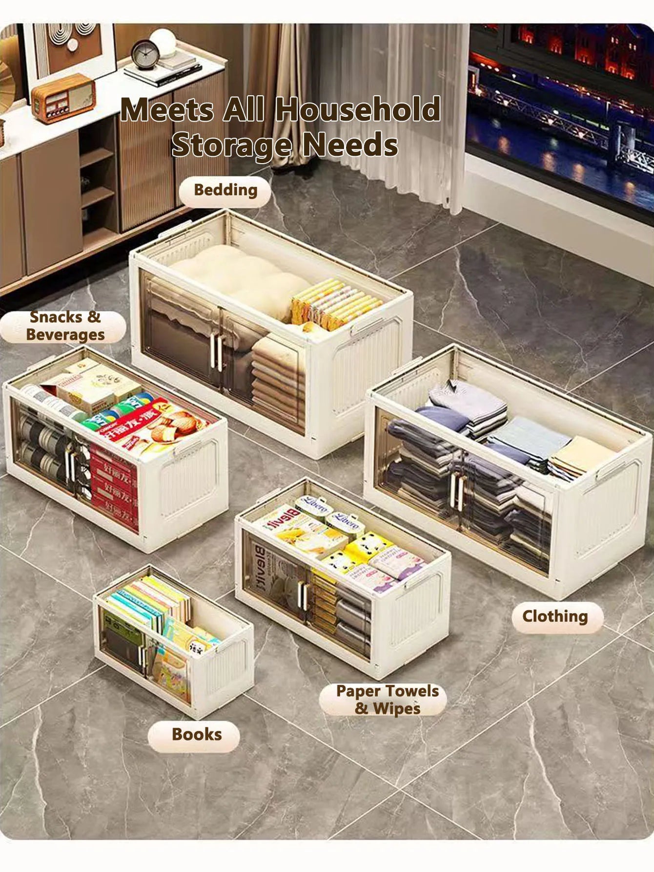 Multi-specification Large Capacity Storage Cabinet with Open Door Multifunction Foldable Closet Organizer Sundries Cabinet