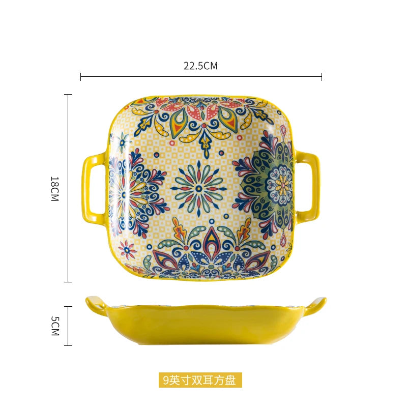 Ceramic Tableware Set Rice Bowl Serving Plate Creative Cutlery Soup Plate Noodle Handle Bowl Sauce Dish Steak Salad Fruit Plate