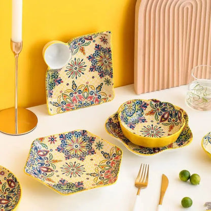 Ceramic Tableware Set Rice Bowl Serving Plate Creative Cutlery Soup Plate Noodle Handle Bowl Sauce Dish Steak Salad Fruit Plate