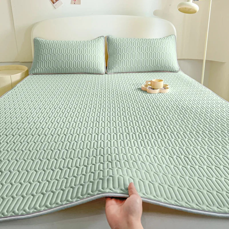 1pc Soft Latex Quilted Bed Sheet Summer Breathable Ice Silk Cool Bedsheet Solid Color Anti-slip Mattress Mat No Pillowcase