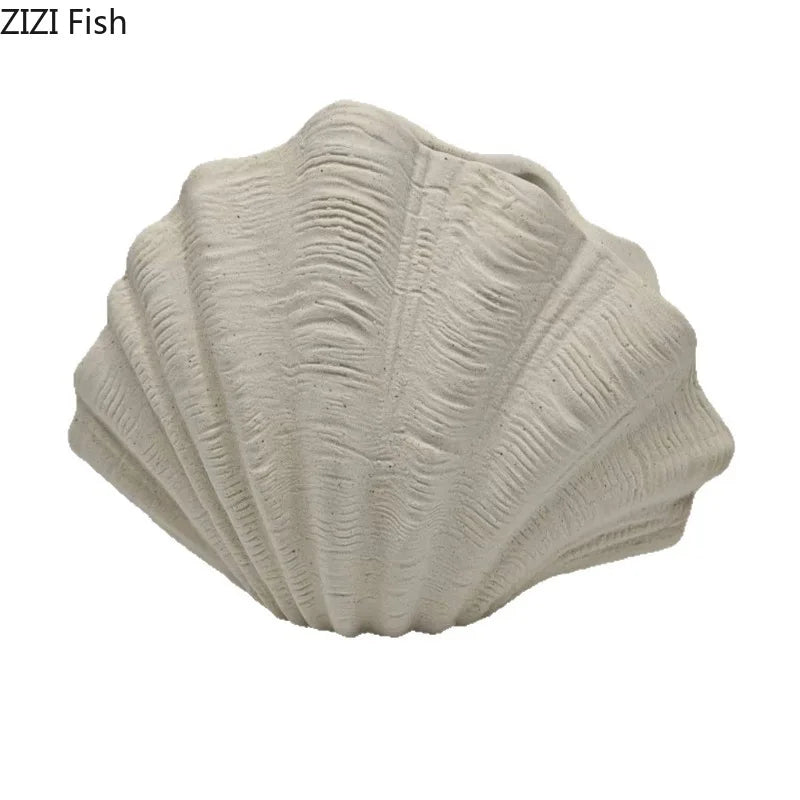 Beige Shell Ornament Ceramic Vase Flower Arrangement Dried Flower Vases Hydroponic Vase Decorative Vases Flowers Vessels Crafts