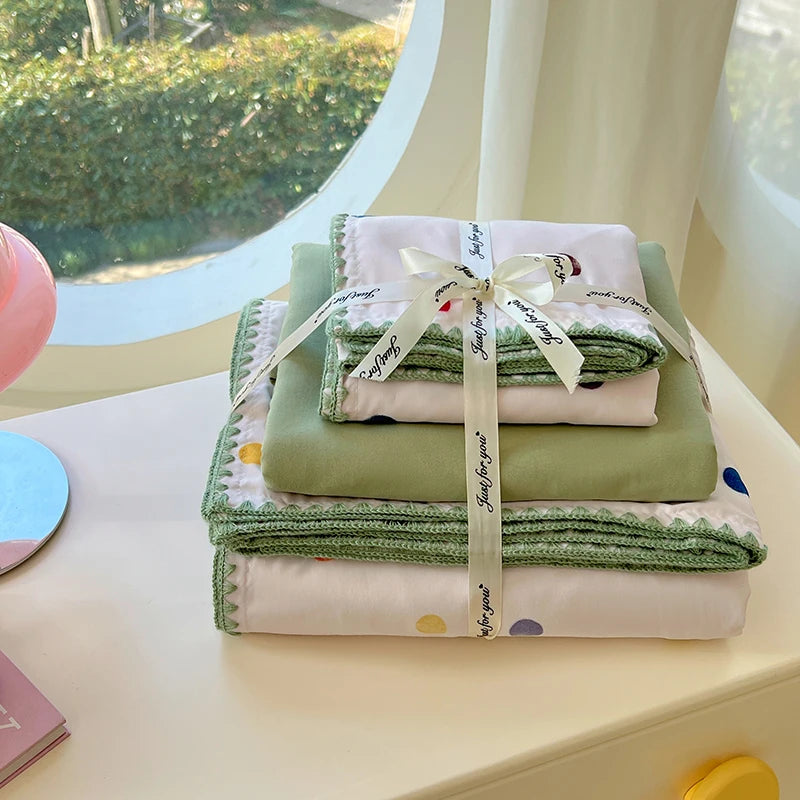 Korean Floral Style Bedding Set Washed Cotton Bed Flat/Fitted Sheets Set Duvet Cover Bed Linen Pillowcase Full Double Queen King
