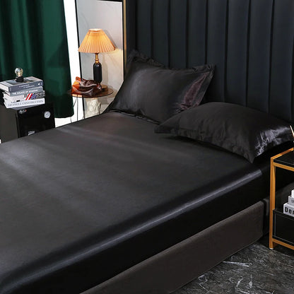 Mulberry Silk Bed Sheet Set with Fitted Sheet Flat Sheets Pillowcase Luxury Solid Color Bedding Sets Wrinkle-Free Antiallergic