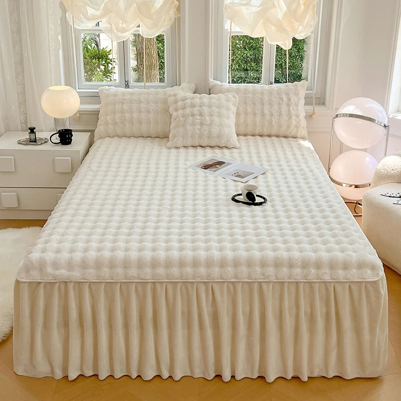 Bonenjoy Plush Bed Skirt for Winter Bed Cover Warm Bedspread Home Bed Skirts Ruffles Mattress Protector 침대스커트 (No Pillowcase)