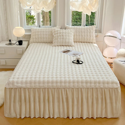 Bonenjoy Plush Bed Skirt for Winter Bed Cover Warm Bedspread Home Bed Skirts Ruffles Mattress Protector 침대스커트 (No Pillowcase)