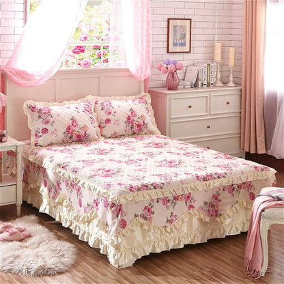 Pure cotton bedspread single piece thickened padded cotton bed skirt 1.5m 1.8m bed cover sheath cotton four-piece set
