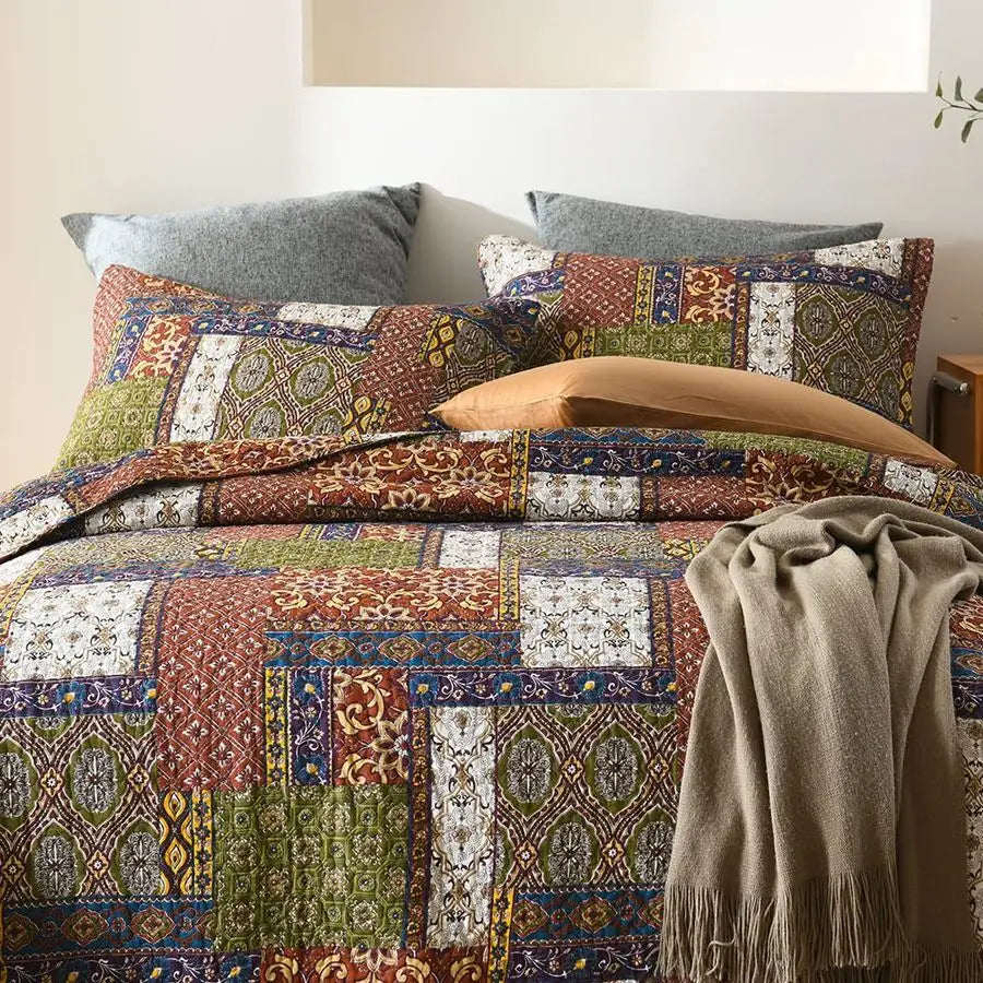Bedspread Quilt Sets Reversible Bedding Coverlet Sets Comforter Patchwork Paisley Bohemian Bedspread Patchwork Brown, King Size