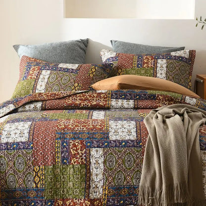 Bedspread Quilt Sets Reversible Bedding Coverlet Sets Comforter Patchwork Paisley Bohemian Bedspread Patchwork Brown, King Size
