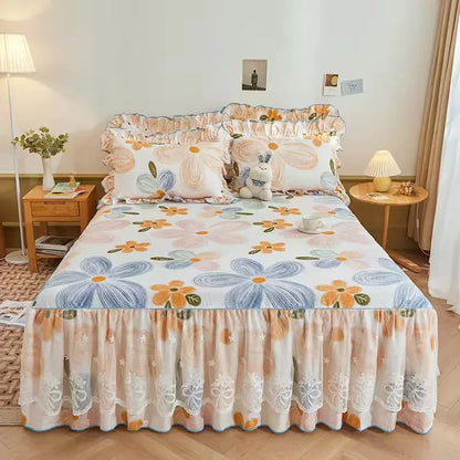 100% Cotton Bed Skirt Double King Size Bedspread Bedspreads Box Garden Spread the Queensize Cover Linen Sheet Skirts for Beds