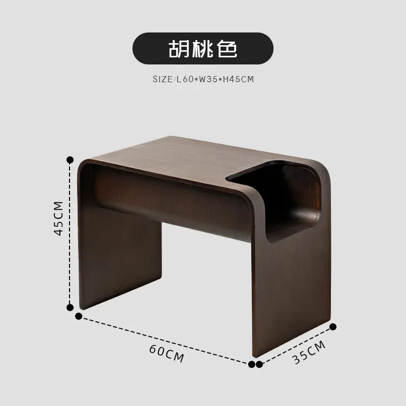 Solid Wood Sofa Side Table C-Shaped Coffee Table Durable Shoe Bench Space-Saving Side Cabinet Entryway Living Room