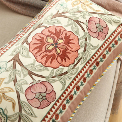 Home Decor Pillow Livingroom Sofa Nap Cushion Retro Velvet Pillowcase Bedside Cushion Cover Flower and Bird Printed Waist Pillow