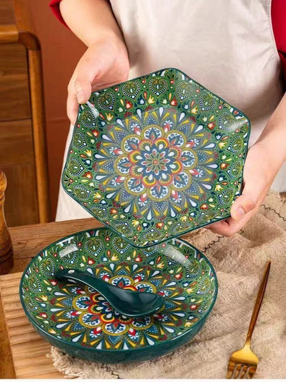 Ceramic Tableware Set Rice Bowl Serving Plate Creative Cutlery Soup Plate Noodle Handle Bowl Sauce Dish Steak Salad Fruit Plate