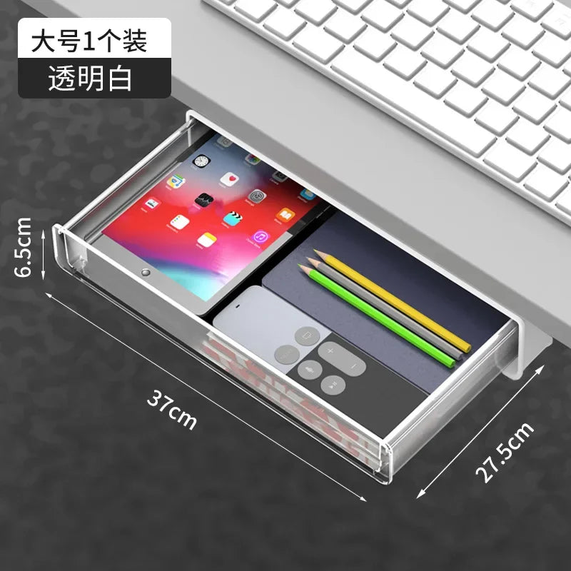 Office Storage Box Under Desk Hidden Drawer Clear Organizer Drawer Desk Supplies Holder Rack Memo Pen Stationery Storage Tray
