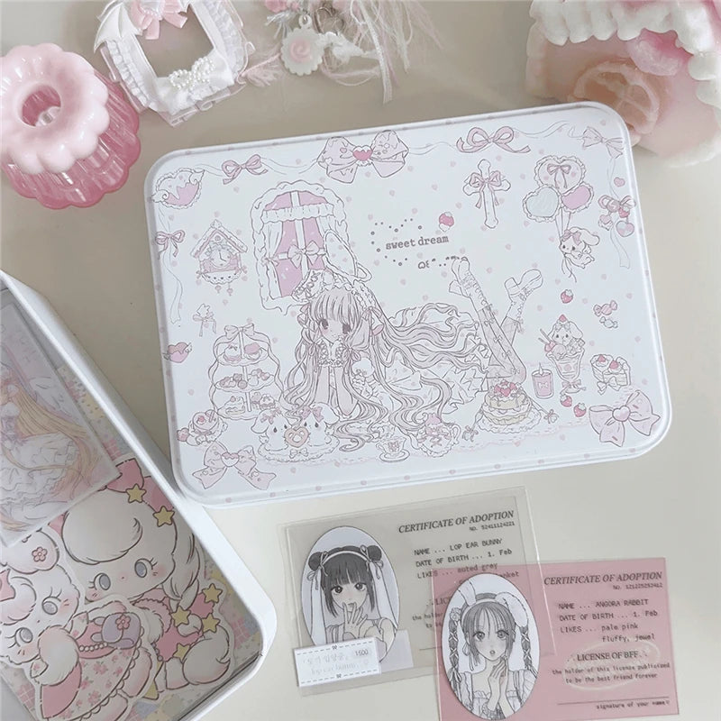 Iron Storage Box Cute Cartoon Girl Desktop Sundry Storager Organizer Kawaii Jewelry Box Pink Floral Container Home Decor