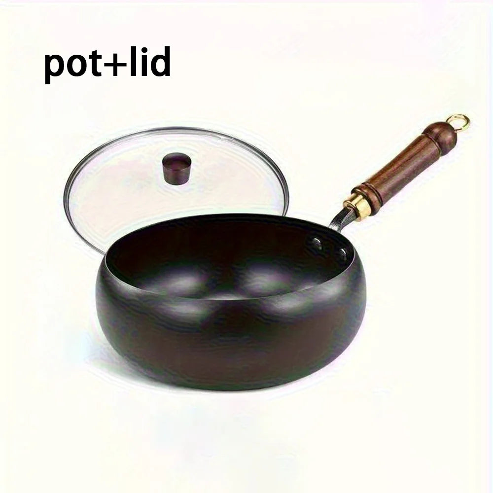 Cast iron pot with lid - handmade traditional design, wide belly and non stick mirror surface, splash proof